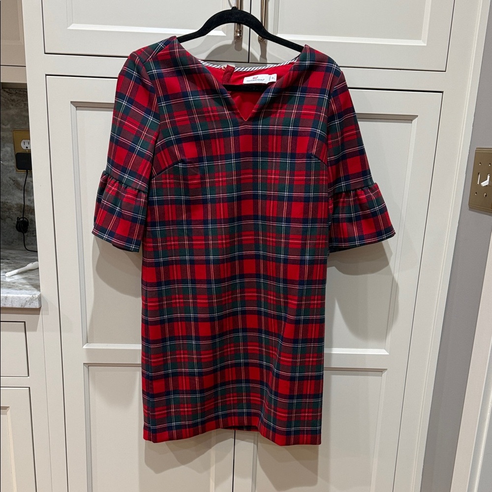 Vineyard Vines Red and Green Plaid Midi Dress Size 2 runs big